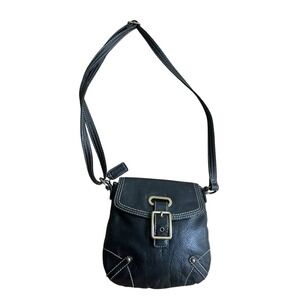 St. Johns Bay Vtg Black Crossbody Bag w/ Buckle Detail Y2K‎ Pebbled Leather